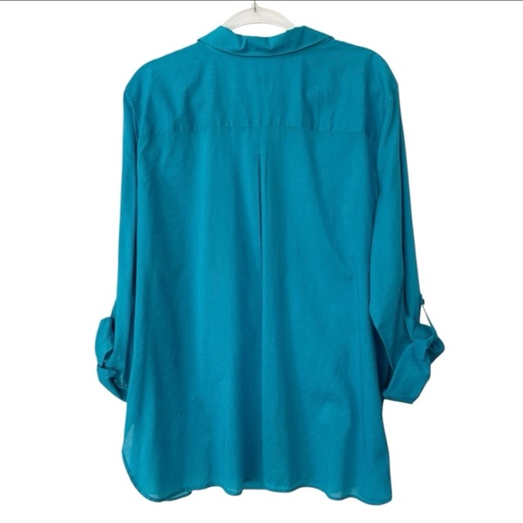 Chico’s Blue Cotton Lightweight Button Up Roll Tab Tunic Size XL - Picture 12 of 12